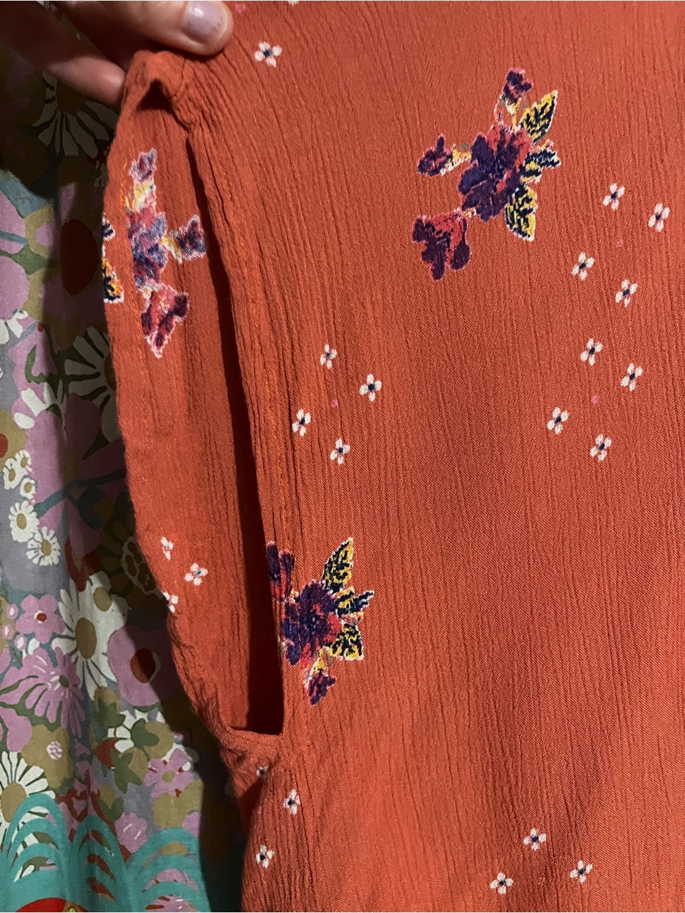 Angie Boho Rust Floral Rayon Kimono Size Small - Picture 4 of 9